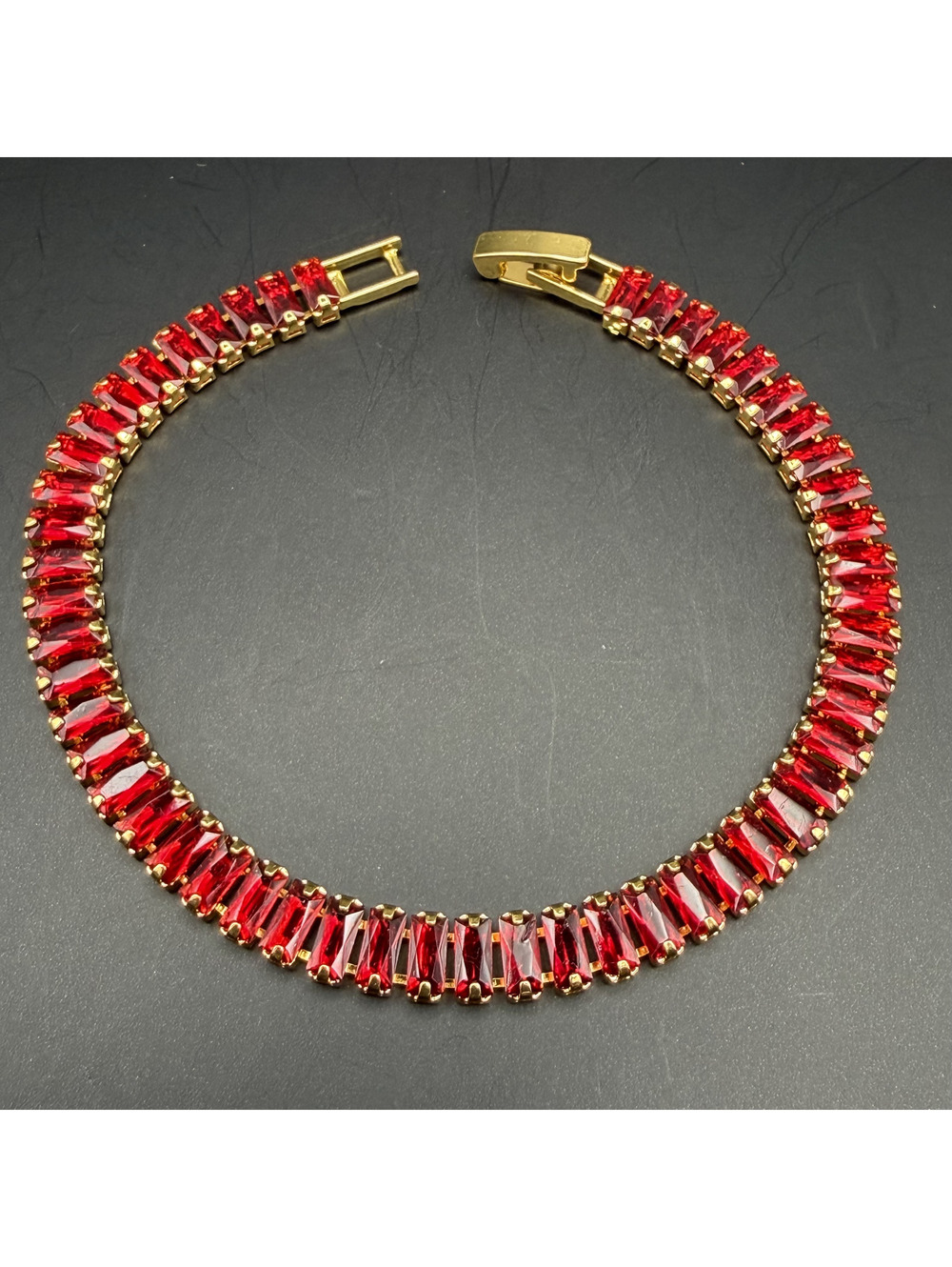candy+clover red crystal baguette tennis bracelet